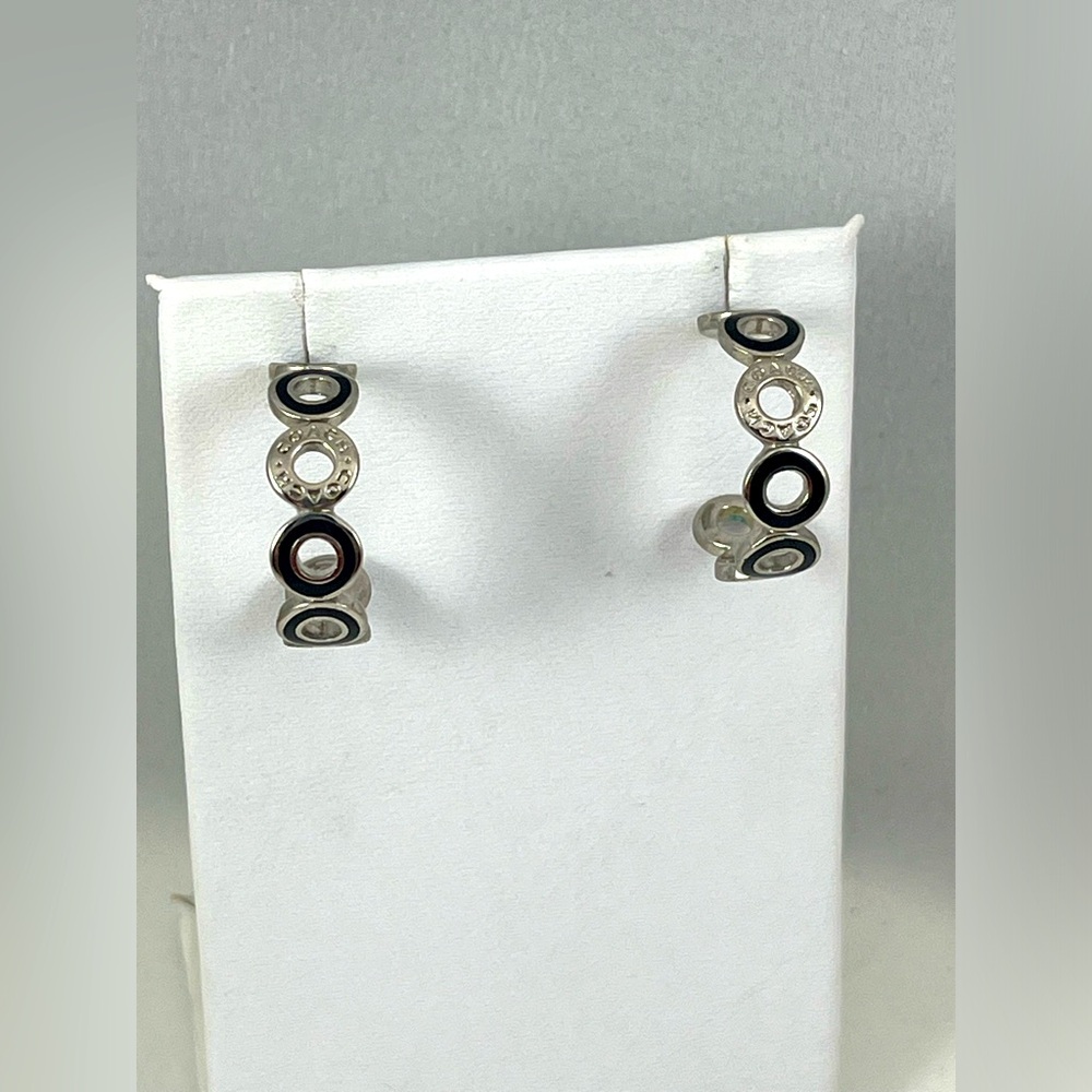 COACH Black & Silver Circle Hoop Earrings